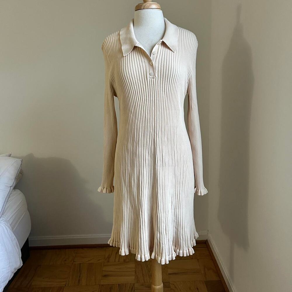 Hill House Cream Ruffled Long Sleeve Sweater Dress